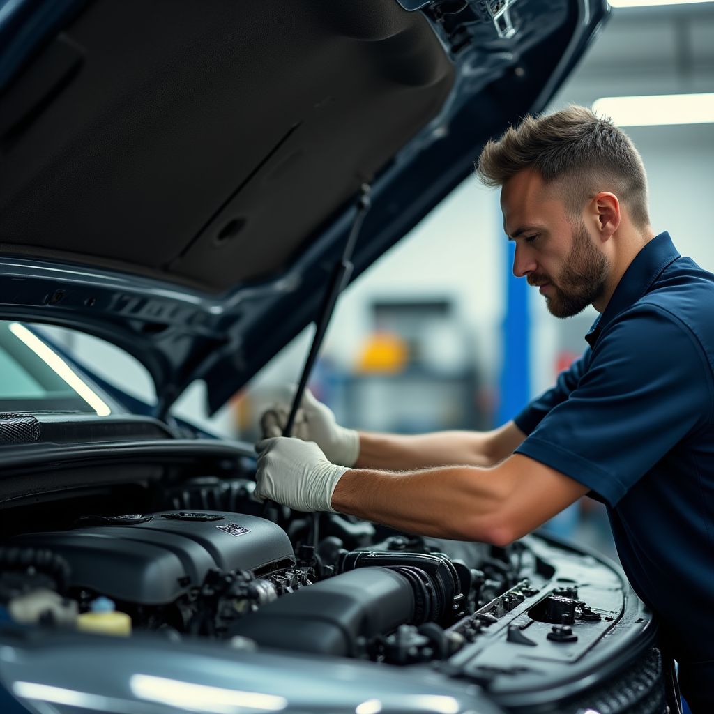 Mecánico trabajando en el motor de un coche