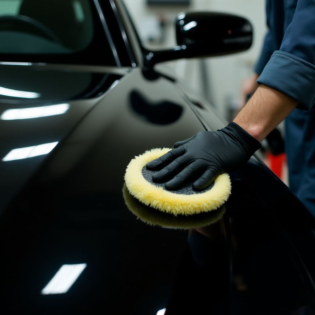 Detalle de pulido de coche